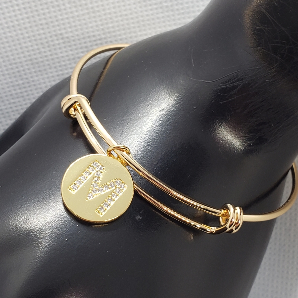 18k Gold-Filled Initial M Charm Bangle - image 4